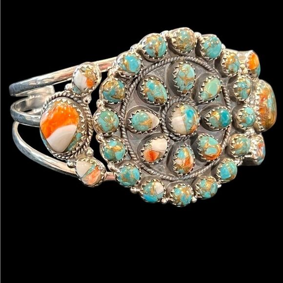 Turquoise and Orange Silver Bracelet - Picture 4 of 6